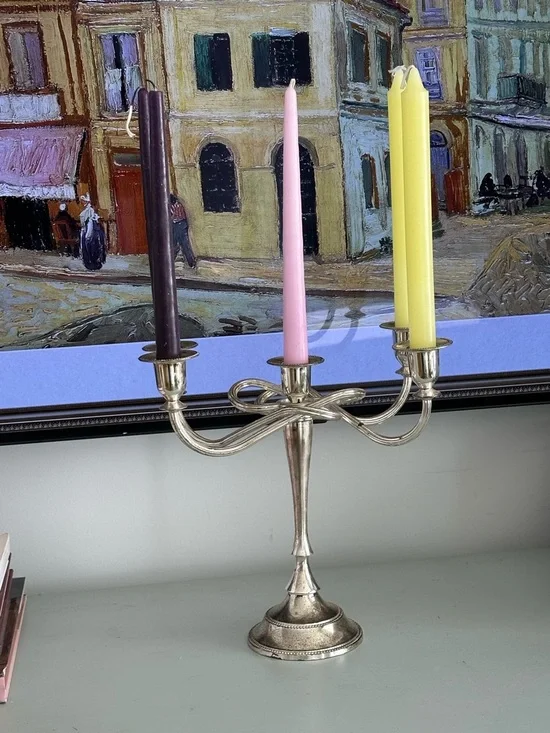 Five-Arm Silver Colored Candleholder with patina - Picture 3 of 8